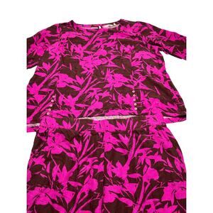 Soft Surroundings 2-Piece Top pants Set 2X Pink Brown Floral Rayon Ramie